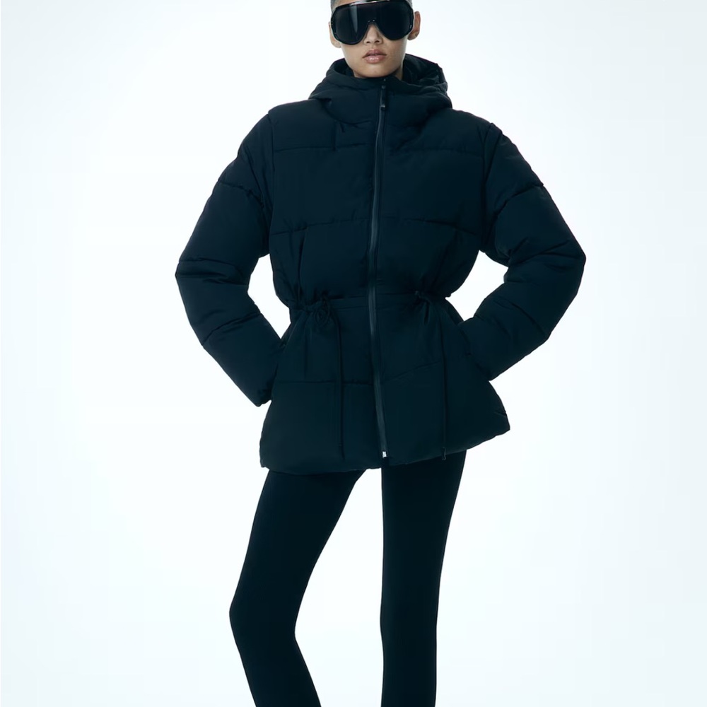 Oversized, drawstring waist puffer jacket